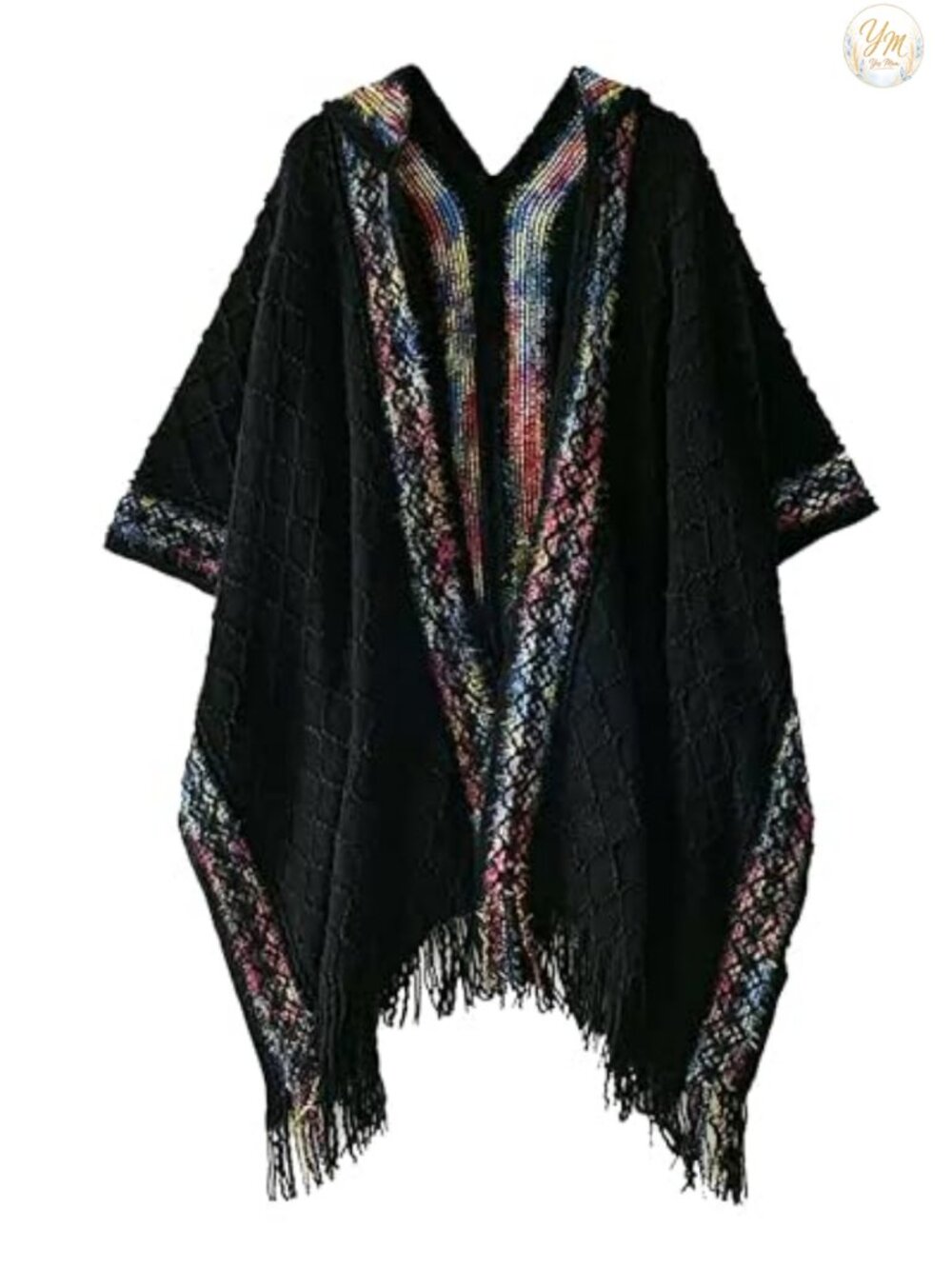 Soft Fringe Knit Poncho Hooded Shawl Wrap Boho Kimono Cardigan